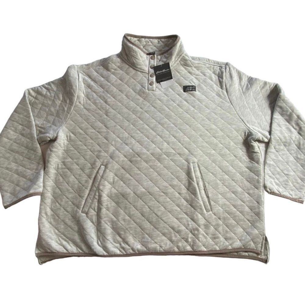 Eddie Bauer Womens 2X Quilted Mockneck Oatmeal Heather Sweatshirt